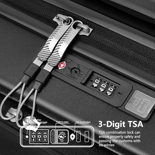 Pirtecin Luggage Sets 2 Piece, Carry On Luggage with Front Pocket & USB Port and 28 Inch Expandable Checked Luggage, Hybrid Soft Front & Hard Shell Suitcases with Spinner Wheels & TSA Lock, Black