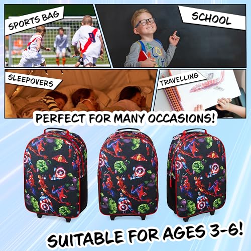 Marvel Avengers Spiderman Kids Suitcase Foldable Carry On Luggage with Wheels Lightweight Travel Trolley Bag for Vacations Trips Gifts for Boys (Multicolor Avengers)