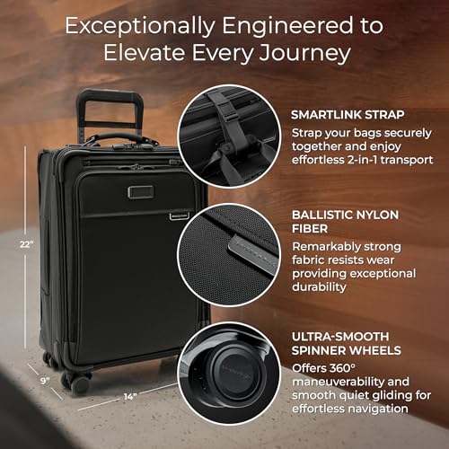 Briggs & Riley Essential 22" Carry On Expandable Spinner & Garment Folder - Luggage for Travel, Suitcase with Wheels, Roller for Men & Women, Shirts, Pants, & Clothes Carrier, Wrinkle Reducing - Black