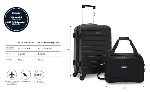 Wrangler Smart Spinner Hardside Luggage, 2 Piece Set, Black