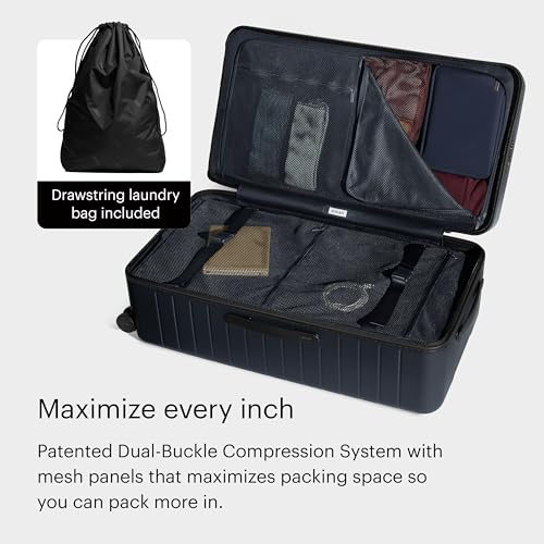 Away Trunk Checked Luggage - 31-Inch Lightweight Hardside Suitcase with 360° WhisperGlide Spinner Wheels, Interior Compression System, TSA-Accepted Lock - Navy Blue