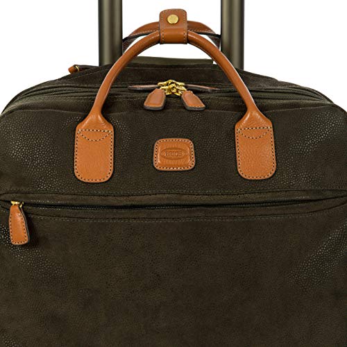 Bric's Life Tropea Carry On Spinner Luggage - Luxury Lightweight Suitcase with Spinner Wheels and Faux Suede Finish - 16", Olive