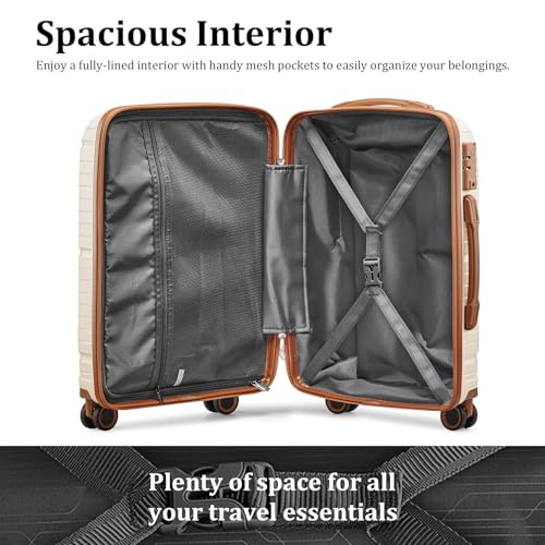 Joyway Luggage Sets 5 Piece PP Hardshell Carry on Suitcase, Travel Lightweight Carry-on with Double Spinner Wheels and TSA Lock, Beige Brown