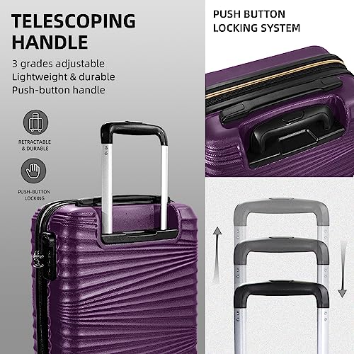 LARVENDER Luggage 5 Piece Sets, Hard Shell Luggage Set Expandable Carry on Luggage Suitcase with Spinner Wheels Durable Lightweight Travel Set for Men Women, Grape Purple