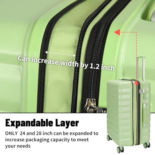 WireHot 5-Piece Luggage Set, Lightweight ABS+PC Hard Shell Suitcase with YKK Zipper & TSA Lock for Family, Avocado Green, 14in/18in/20in/24in/28in