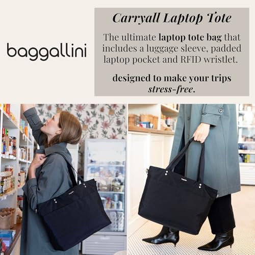 Baggallini Carryall Laptop Tote - Medium 12x19 Inch Travel Crossbody Shoulder Bag