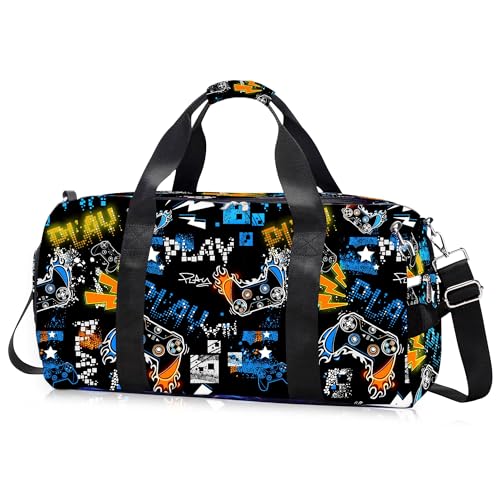 Kids Overnight Duffle Bag Boys Sport Gym Bag with Shoe Compartment & Wet Pocket, Carry On Weekender Travel Bag for Kid Boys