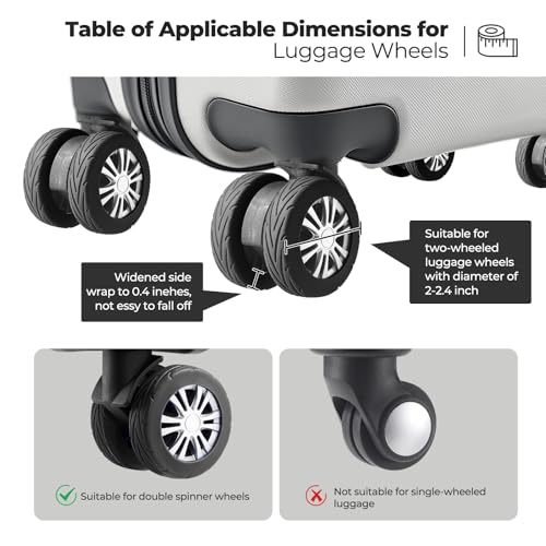 Wanzhuango 8 Pcs Upgrade Luggage Wheel Covers, Carry On Luggage Suitcases,Wear-Resistant, Anti-Noise, Silicone Wheel Protective Covers for 2-2.4" Spinner Wheel (Black)