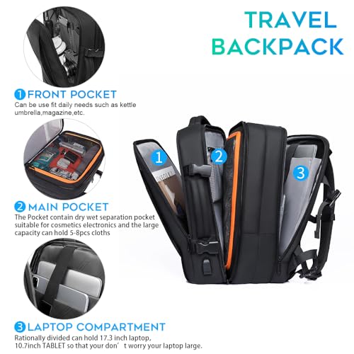 BANGE 35L Lightweight Backpack, 17.3 inch Travel Laptop Backpacks, Unisex Multifunctional Storage Pockets Business Commuter Rucksack, Waterproof and Wear-resistant Outdoor Sports Leisure daypack
