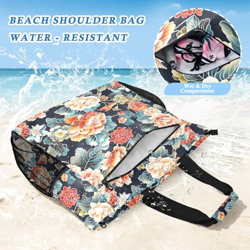 tplaotee Japanese Water Lily Bloom Sturdy travel tote bags for women with zipper bags for women tote for Travel Gym Vacation
