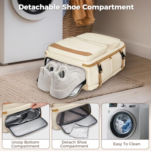 Taygeer Underseat 40L Travel Backpack with Shoe Compartment, TSA Approved Frontier Airlines Personal Item Bag, 18x14x8 inches Travel Bag for Women Weekender Fits Spirit Frontier Allegiant, Beige