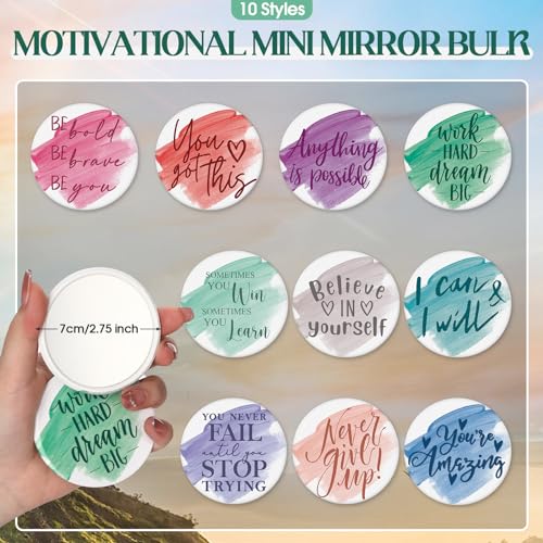 Vercraft Employee Appreciation Gift for Women Teacher Inspirational Canvas Makeup Bag Portable Compact Mirror Bulk Cosmetic Bag Thank You Volunteer CNA Nurse Coworker(Motivation,Pastel,20 Pcs)