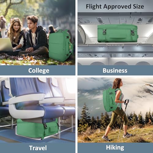 Taygeer Travel Backpack for Women Men, 40L Airline Approved Carry On Backpack with 17.3 inch Laptop Compartment, TSA Friendly Daypack, Backpack for Business Hiking Travel, Peridot Green