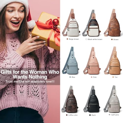 LATMAP 7L Sling Bag For Women Faux Leather Anti Theft Small Casual Daypack Backpack Fanny Pack Crossbody Chest Bags Purse Waterproof Brown