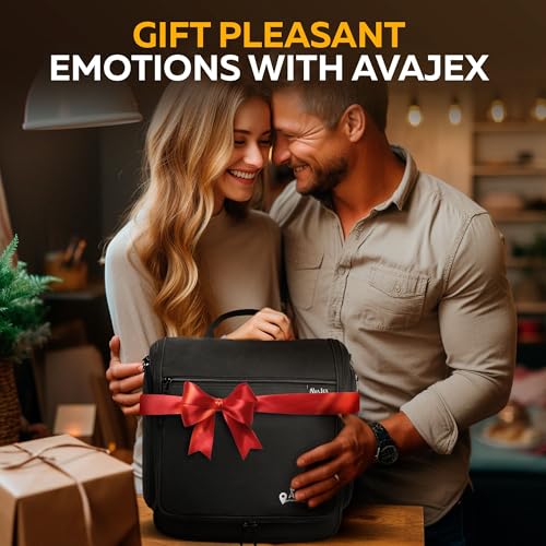 AvaJex Travel Toiletry Bag for Men - Large Dopp Kit (10.6"x10.6"x3.2") - Hanging Waterproof Mens Hygiene Organizer Bag with XXL Metal Swivel Hook, Sturdy Zippers and 19 Compartments for Toiletries