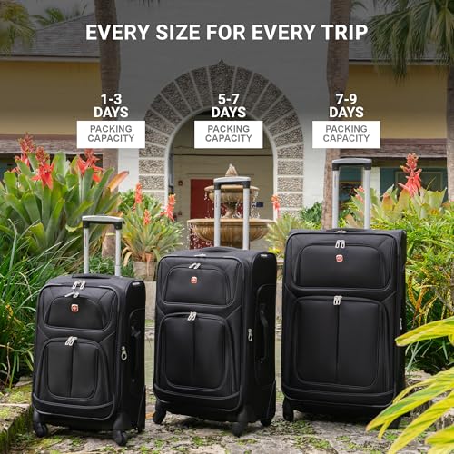 SWISSGEAR Sion Softside Expandable Spinner Luggage Durable Lightweight Travel Suitcase, Black, Carry-On