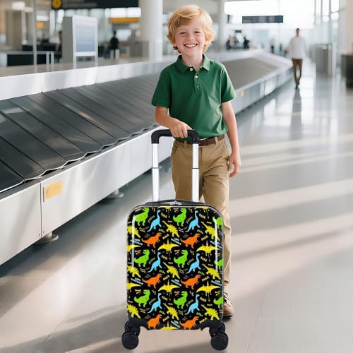 5Pcs Kids Suitcase Set for Boys, 16.5" Hardside Luggage with Spinner Wheels, Dinosaur Travel Carry on Luggage Airline Approved (Black)