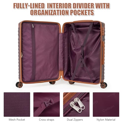 Cosbarn Luggage Sets 5 Piece with TSA Lock Spinner Wheels, Unisex Hard Case ABS Suitcase Set, Hardshell Lightweight Waterproof Travel Hardside Suitcases with Wheels for Women Men, Burgundy