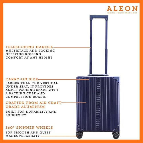 All-Aluminum 21" Vertical Carry-On Business Briefcase, TSA-Approved Hardshell Case, Spinner Wheels, Laptop Compartment, Aluminum Frame Cabin Bag for Travel & Business, Durable & Sleek (Sapphire)