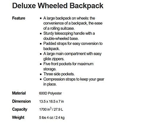Everest Deluxe Wheeled Backpack, Navy, One Size