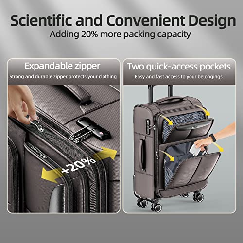 SHOWKOO Luggage Sets 3 Piece Softside Expandable Lightweight Durable Suitcase Sets Double Spinner Wheels TSA Lock Light Coffee (20in/24in/28in)