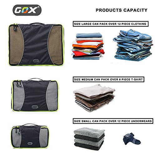GOX Premium 5-Piece Packing Cubes Set for Travel, Lightweight Durable Luggage Organizer Bags with Double Zipper Mesh Top, 1 Large 2 Medium 2 Small, Nylon, Space-Saving Suitcase Storage (Black)