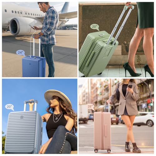 HanTrip Hard Shell Suitcases Expandable Travel Luggage Sets 3 Piece, Carry on and Check in 3 Piece Luggage Suitcase Sets with Spinner Wheels Cup Holder Charger Built in (White, 20/24/28)