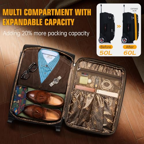 ROPLUS Laduga Softside Expandable Luggage with Large Steel Wheels Checked-Luggage Suicase (Black, 25-Inch)