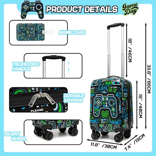 Inprof Kid’s Luggage Set 3 Piece Suitcase Set 16’’ Hardside Luggage with Spinner Wheels Girls Boys Carry on Toddler Travel Rolling Suitcase Airline Approved
