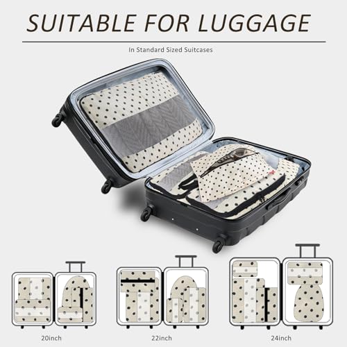 U+U 5 Set Packing Cubes for Travel Essentials Ultralight Luggage Packing Organizers with Laundry Bag and Shoe Bag for Vacation, Business Trip and Camping (Polka Dot)