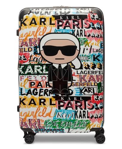 KARL LAGERFELD Paris Women's Logo Explosion Upright Hardside Suitcase, Multi, Large