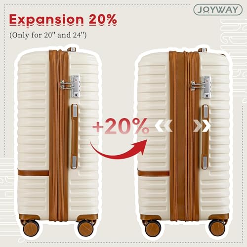 Joyway Expandable Luggage Sets 5 Piece, Lightweight Hard Shell Travel Suitcase Set with Spinner Wheels and TSA Lock, White