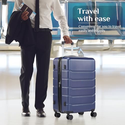 OLIXIS 28 Inch Luggage, Hardside Checked Suitcase with Spinner Wheels, Lightweight ABS Hard Shell Travel Luggage, TSA Approved Lock, Expandable Large Suitcase for Business & Travel–Blue