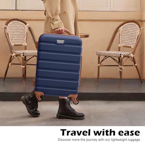 Coolife Luggage 3 Piece Set, Lightweight Durable Hardshell Suitcase set with 360° Spinner Wheels, TSA-approved Lock, Checked Family Travel Luggage sets, 20/24/28 Inch, Apricot Navy