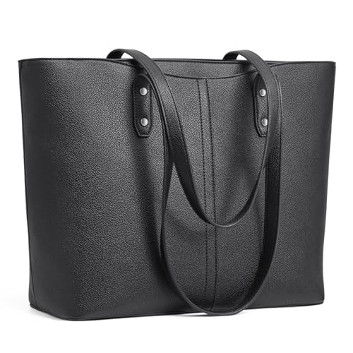 S-ZONE Tote Bag for Women Work Totes Large Vegan Leather Purses and Handbags Women's Shoulder Bag with Luggage Strap for Travel Commuting Office Teacher Black