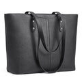 S-ZONE Tote Bag for Women Work Totes Large Vegan Leather Purses and Handbags Women's Shoulder Bag with Luggage Strap for Travel Commuting Office Teacher Black