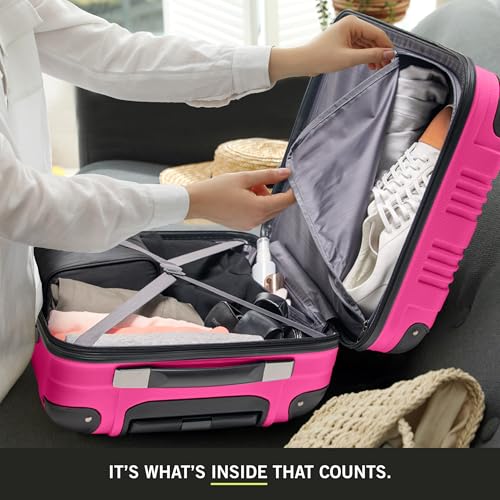 Kenneth Cole REACTION Out of Bounds Lightweight Hardshell 4-Wheel Spinner Luggage, Magenta, 24-Inch Checked