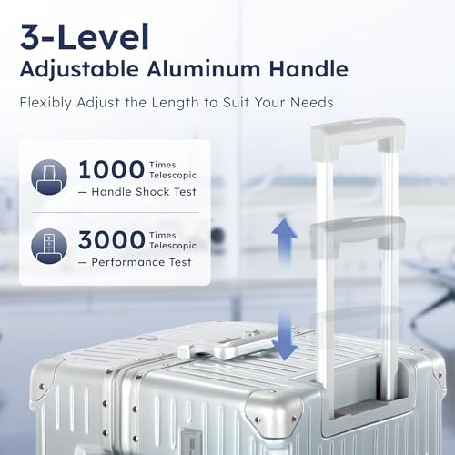 ALPHA CAMP Trunk Luggage, Large 28 Inch Thickened Aluminum Frame Luggage with TSA Spinner Wheels, 3-Layer PC Hardside Zipperless Travel Suitcase, Type-C USB Charging Port, Cup Holder,Silver