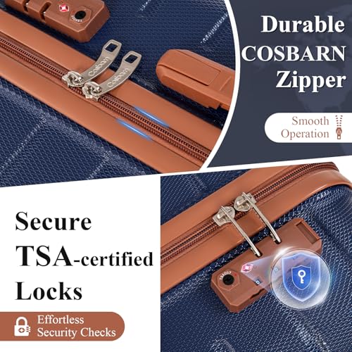 Cosbarn Luggage Sets 5 Piece Suitcases with Wheels, Suitcase Sets ABS Hard Case Luggage with TSA Lock Durable Carry-on Luggage with Spinner Wheels Travel Suitcase for Men Women