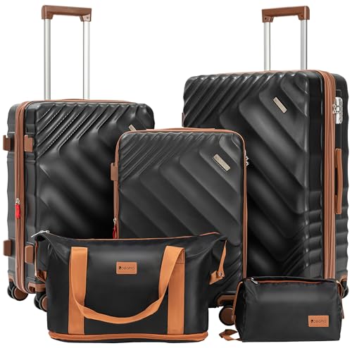 Rosamo 5 Piece Luggage Set Expandable Hardside, 20/24/28in Suitcases with Matching Travel Bags, 22x14x9 Airline Approved Carry On, TSA Lock, Spinner Wheels, ABS+PC