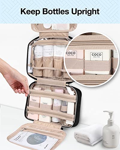 BAGSMART Toiletry Bag Hanging Travel Makeup Organizer with TSA Approved Transparent Cosmetic Bag Makeup Bag for Full Sized Toiletries, Large-Blck