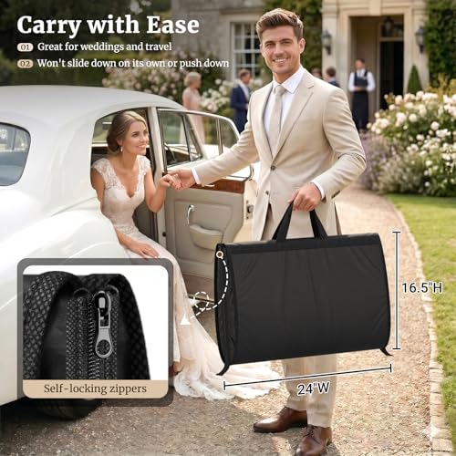 MISSLO 65" Garment Bags for Travel for Women with Loackabe-Self Zipper Waterproof Dress Bags for Gowns Long with Accessories Pockets Wedding Dress Bag Garment Covers for Hanging Clothes, Black