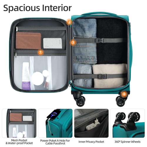 TIAWOLT Carry On Luggage 22x14x9 Airline Approved with Wheels,2-piece Luggage Set,Softside Expandable Luggage Suitcase with TSA Lock&Carry-on UnderSeat travel Duffle Bag,Weekender Bag-Green