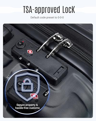 LIGHT FLIGHT Luggage Sets, 3 Piece Durable Suitcase Set with Spinner Wheels, 3 Pcs Hardside Lightweight luggage with TSA Lock, Large Checked Travel Suitcases, 20/24/28 Inch, Black