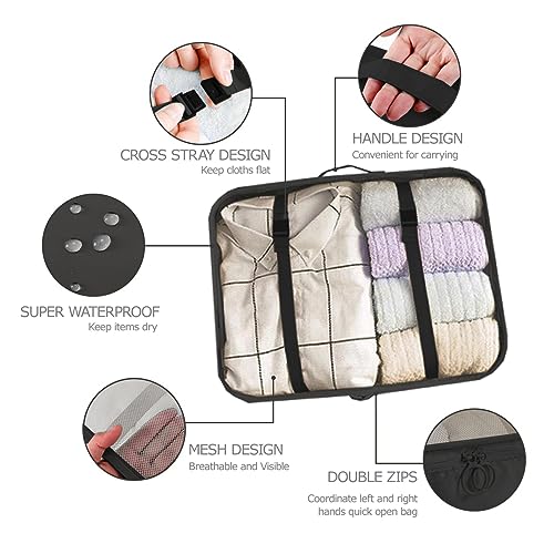 8 Set Packing Cubes for Suitcases Travel Luggage Packing Organizers,Travel Essentials Accessories Luggage Organizer with Shoe Bag Tioletry/Laundry Bag(Black)