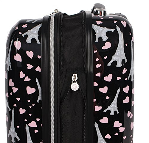 Betsey Johnson 26 Inch Checked Luggage Collection - Expandable Scratch Resistant (ABS + PC) Hardside Suitcase - Designer Lightweight Bag with 8-Rolling Spinner Wheels (Paris Love)