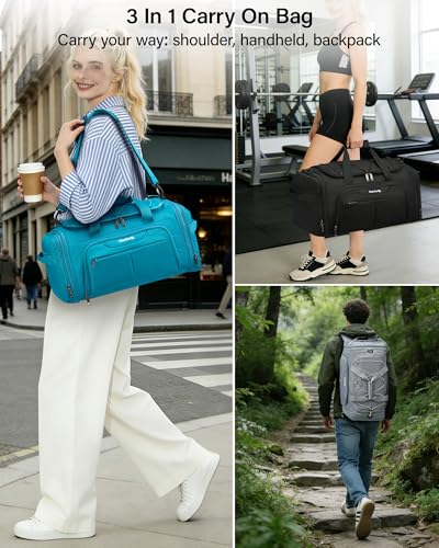 Hanke Expandable Carry On Luggage Bag,3 in 1 Duffle Bag for Travel,45L-55L Weekender Overnight Bag with 15.6" Compartment for Women & Men (Blue)