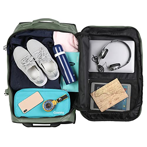 Gonex Rolling Duffle Bag with Wheels, 70L Water Repellent Wheeled Travel Duffel Luggage with Rollers 25 inch, Olive Green