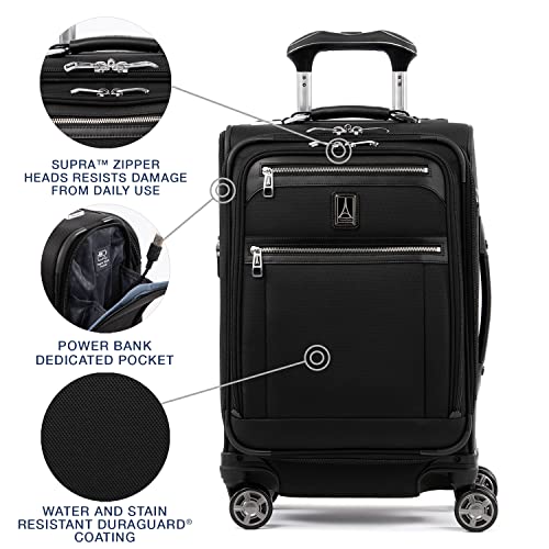 Travelpro Platinum Elite Softside Expandable Carry on Luggage, 8 Wheel Spinner Suitcase, USB Port, Laptop and Tablet Sleeves, Men and Women, Shadow Black, Carry On 20-Inch