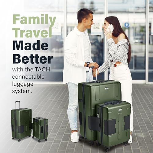 TACH Patented Connecting Hard Shell 2 Piece Luggage Set - 20 & 28 inch Luggage | Large & Carry-On Rolling Suitcases - Forest Green